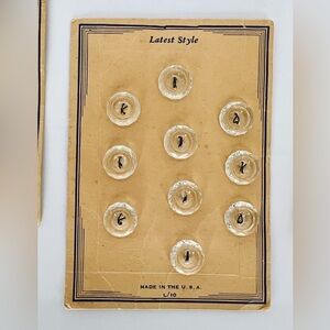 Vintage  “Latest Style” L/10 Clear buttons on original card 3 Cards 21 Buttons
